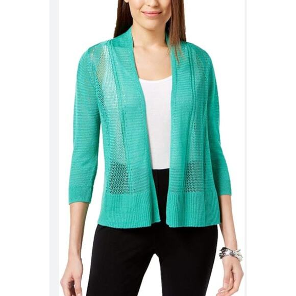Alfani Women's Small Sheer Open Front Knit Cardigan in Green - Picture 1 of 8